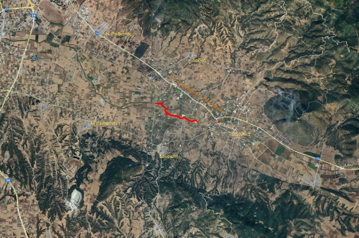 Δορυφορική εικόνα Google earth 2024 με τη θέση του έργου (κόκκινο χρώμα)